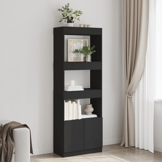 Hoge Kast 63X33X Bewerkt Hout Zwart 63 cm 180 cm