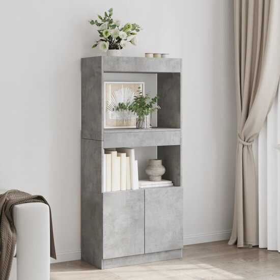 Hoge Kast 63X33X Bewerkt Hout Betongrijs 63 cm 140 cm