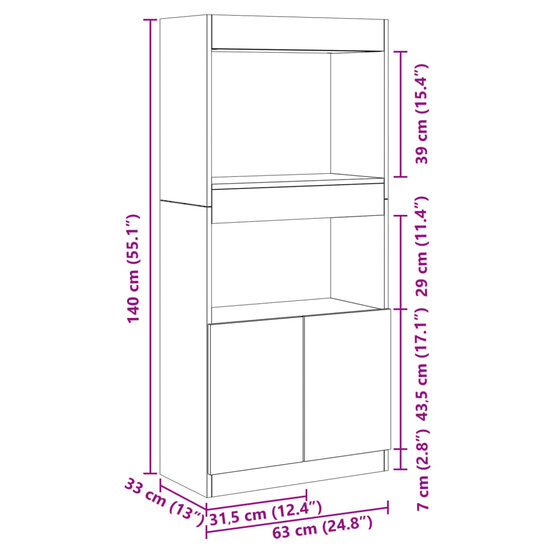 Hoge Kast 63X33X Bewerkt Hout Betongrijs 63 cm 140 cm