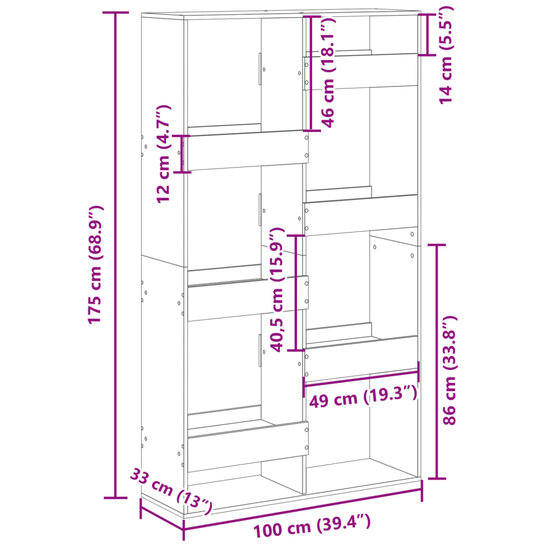 Kamerscherm 100x33x175 cm bewerkt hout oud houtkleurig