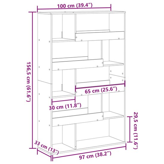 Boekenkast 100x33x156,5 cm bewerkt hout sonoma eikenkleurig