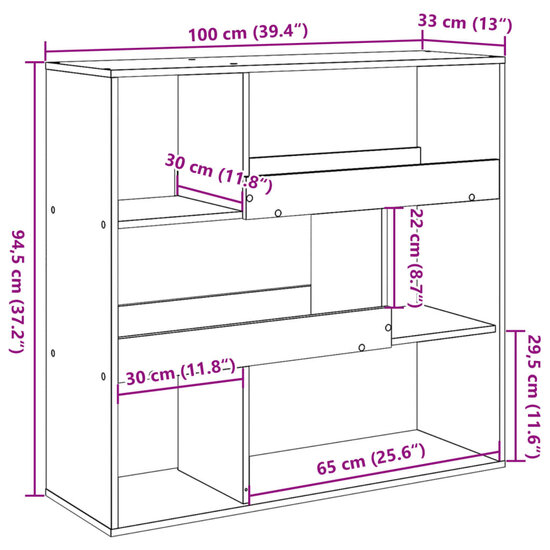 Kamerscherm 100x33x94,5 cm bewerkt hout grijs sonoma eikenkleur