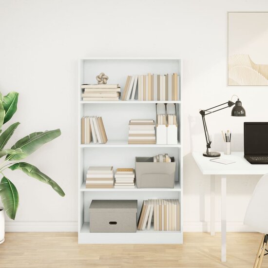 Boekenkast 80x24x143 cm bewerkt hout wit