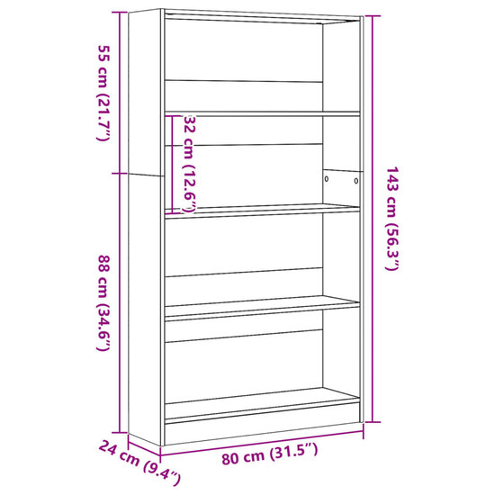 Boekenkast 80x24x143 cm bewerkt hout sonoma eikenkleurig
