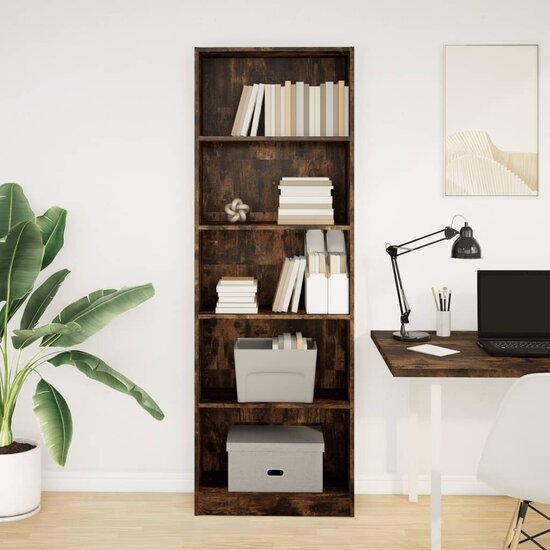 Boekenkast 60x24x176 cm bewerkt hout gerookt eikenkleurig