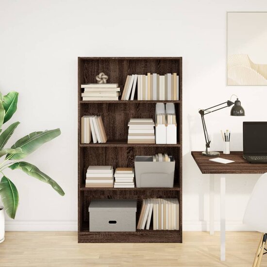 Boekenkast 80x24x143 cm bewerkt hout bruin eikenkleurig