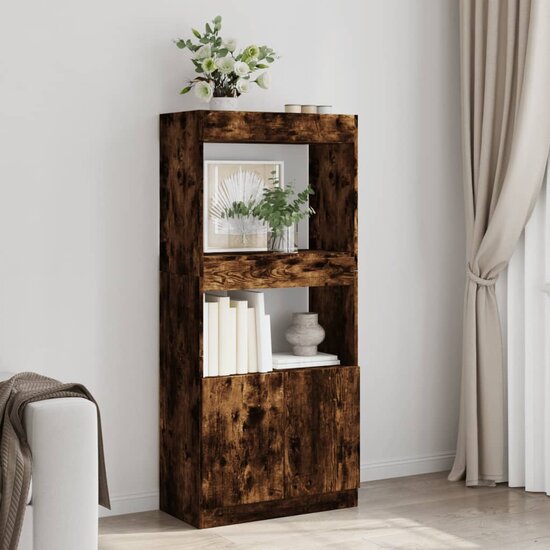 Hoge kast 63x33x140 cm bewerkt hout gerookt eikenkleurig