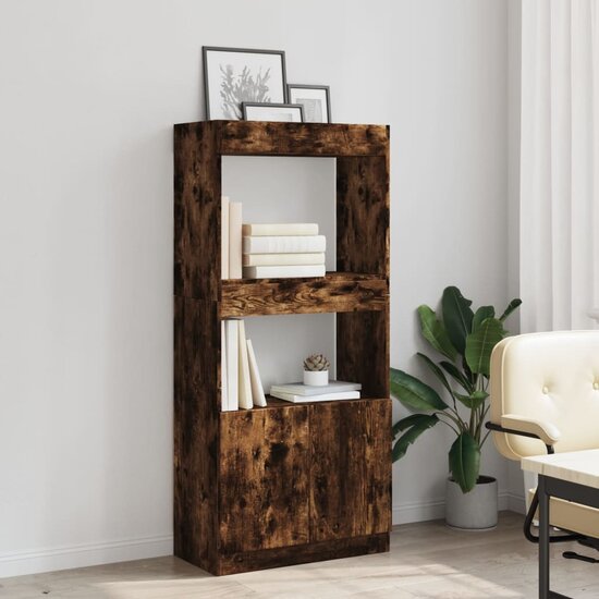 Hoge kast 63x33x140 cm bewerkt hout gerookt eikenkleurig