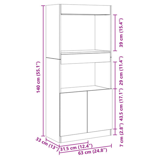 Hoge kast 63x33x140 cm bewerkt hout wit