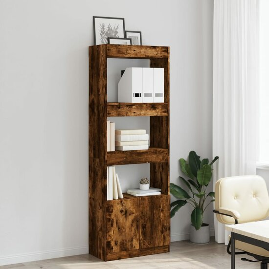 Hoge kast 63x33x180 cm bewerkt hout gerookt eikenkleurig