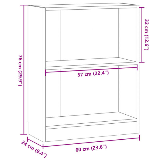 Boekenkast 60x24x76 cm bewerkt hout oud houtkleurig