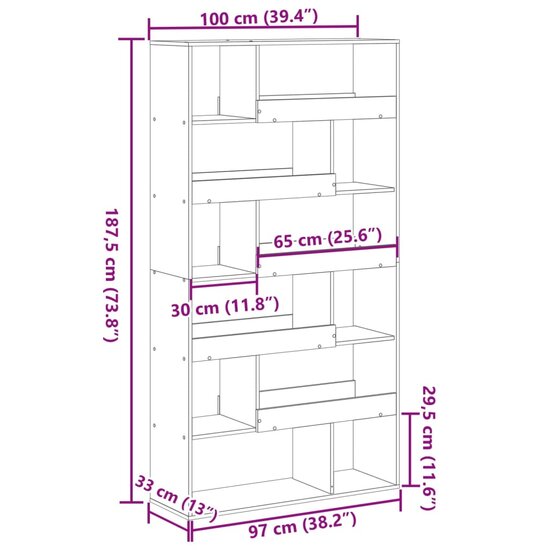 Boekenkast 100x33x187,5 cm bewerkt hout wit