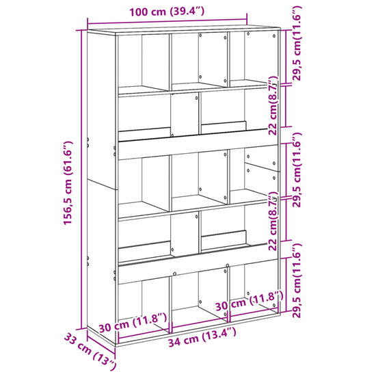 Boekenkast 100x33x156,5 cm bewerkt hout betongrijs