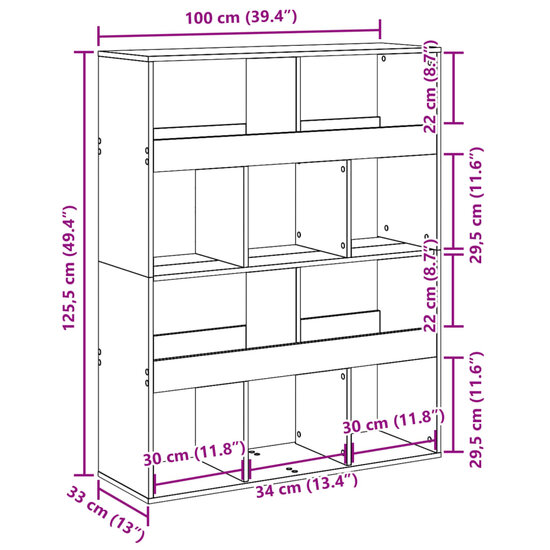 Boekenkast 100X33X125,5 Cm Bewerkt Hout 125.5 cm Zwart