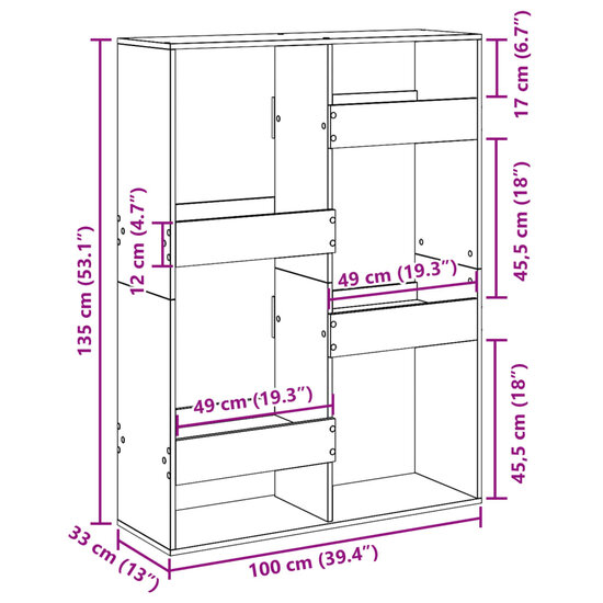 Boekenkast 100X33X Bewerkt Hout 135 cm Zwart