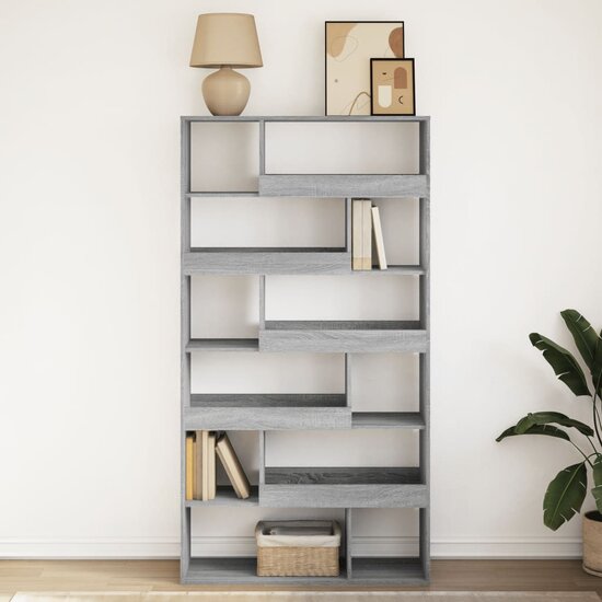 Boekenkast 100X33X187,5 Cm Bewerkt Hout Eikenkleur 187.5 cm Grijs sonoma