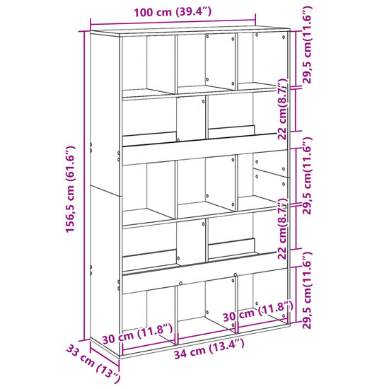 Boekenkast 100X33X156,5 Cm Bewerkt Hout Ig 156.5 cm bruin eikenkleur