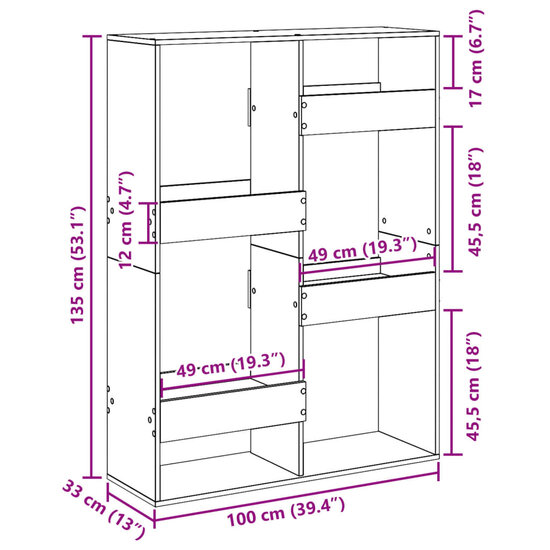 Boekenkast 100X33X Bewerkt Hout Artisanaal Eikenkleur 135 cm artisanaal eikenkleurig