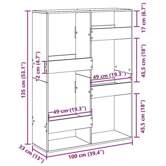 Boekenkast 100X33X Bewerkt Hout Ig 135 cm bruin eikenkleur