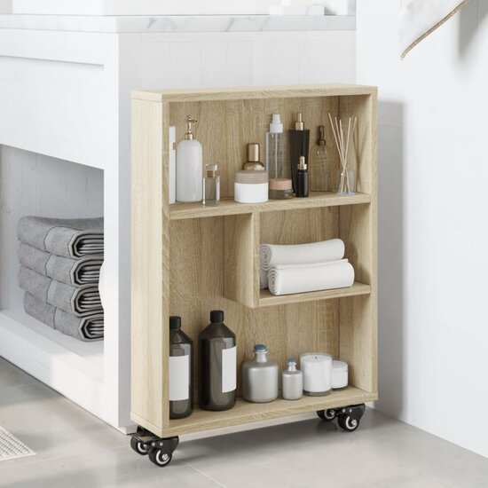 Opbergtrolley Smal 48X13X68 Cm Bewerkt Hout Kleurig Sonoma eiken