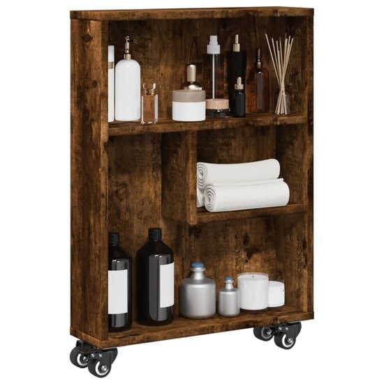 Opbergtrolley Smal 48X13X68 Cm Bewerkt Hout Kleur Gerookt eiken