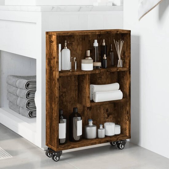 Opbergtrolley Smal 48X13X68 Cm Bewerkt Hout Kleur Gerookt eiken