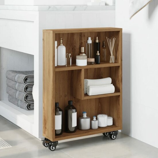 Opbergtrolley Smal 48X13X68 Cm Bewerkt Hout Artisanaal Eiken artisian oak