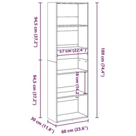Boekenkast 60X30X Bewerkt Hout Kleurig Oud Hout 60 cm 189 cm