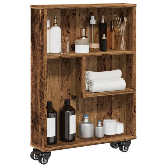 Opbergtrolley Smal 48X13X68 Cm Bewerkt Hout Kleurig Oud hout