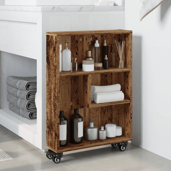 Opbergtrolley Smal 48X13X68 Cm Bewerkt Hout Kleurig Oud hout