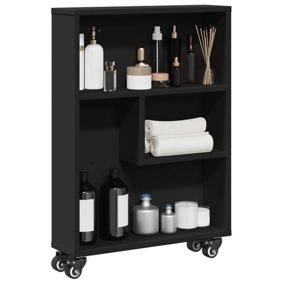 Opbergtrolley Smal 48X13X68 Cm Bewerkt Hout Zwart
