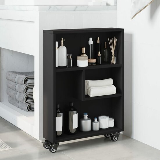 Opbergtrolley Smal 48X13X68 Cm Bewerkt Hout Zwart