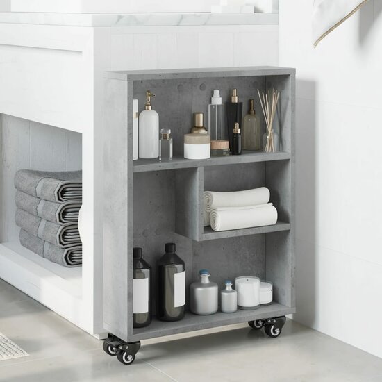 Opbergtrolley Smal 48X13X68 Cm Bewerkt Hout Betongrijs