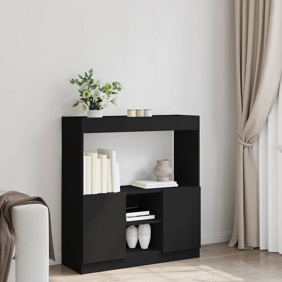 Hoge kast 92x33x100 cm bewerkt hout zwart