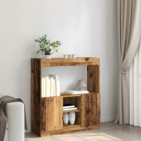 Hoge kast 92x33x100 cm bewerkt hout oud houtkleurig