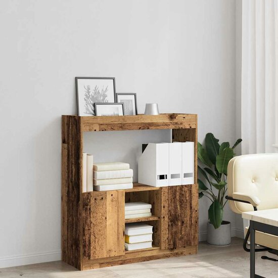 Hoge kast 92x33x100 cm bewerkt hout oud houtkleurig