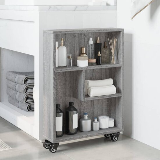 Opbergtrolley smal 48x13x68 cm bewerkt hout grijs sonoma eiken
