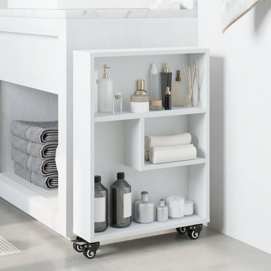Opbergtrolley smal 48x13x68 cm bewerkt hout wit
