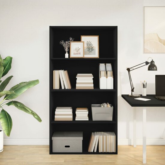 Boekenkast 80x30x152 cm bewerkt hout zwart