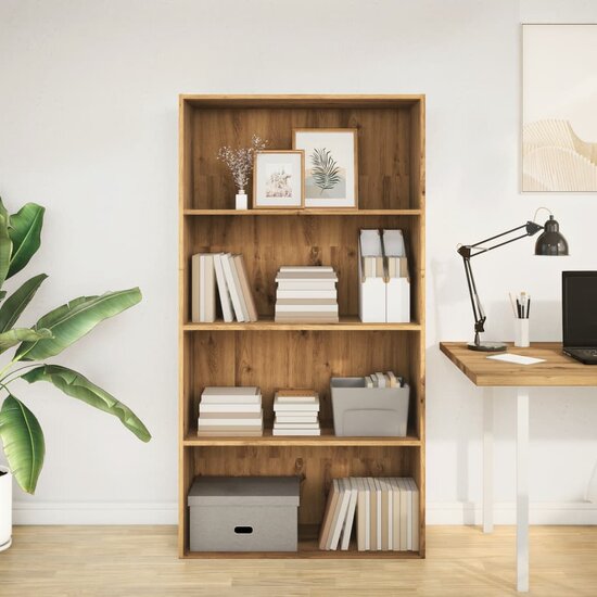 Boekenkast 80x30x152 cm bewerkt hout artisanaal eikenkleurig