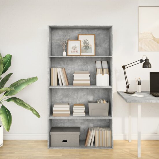 Boekenkast 80x30x152 cm bewerkt hout betongrijs
