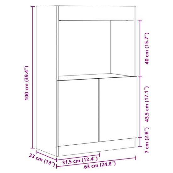 Hoge kast 63x33x100 cm bewerkt hout wit