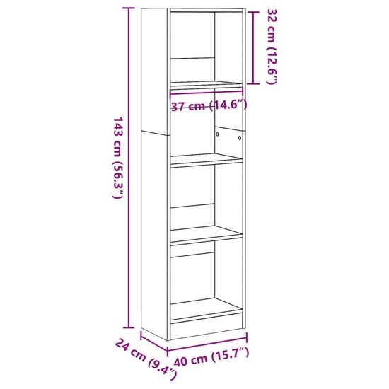Boekenkast 40x24x143 cm bewerkt hout bruin eikenkleurig