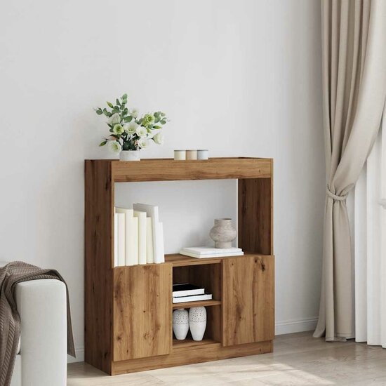 Hoge Kast 92X33X Bewerkt Hout Artisanaal Kleur Eiken 92 cm 100 cm