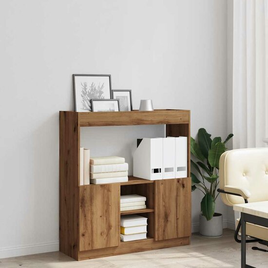 Hoge Kast 92X33X Bewerkt Hout Artisanaal Kleur Eiken 92 cm 100 cm