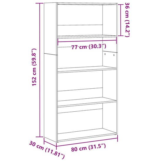 Boekenkast 80X30X Bewerkt Hout Kleurig Sonoma Eiken 80 cm 152 cm