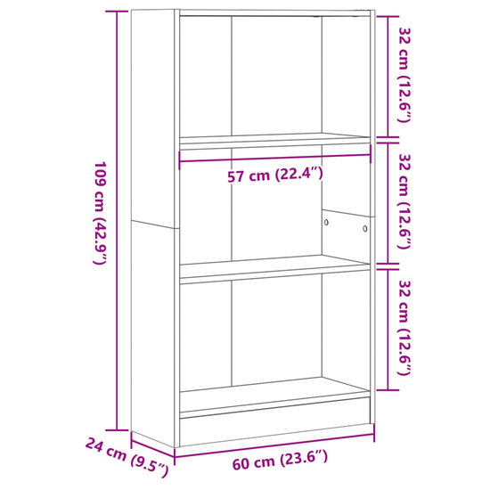 Boekenkast 60X24X Bewerkt Hout Kleurig Sonoma Eiken 60 cm 109 cm