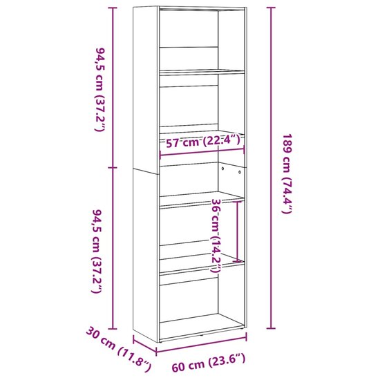 Boekenkast 60X30X Bewerkt Hout Kleurig Gerookt Eiken 60 cm 189 cm