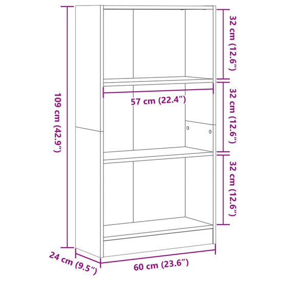 Boekenkast 60X24X Bewerkt Hout Kleurig Gerookt Eiken 60 cm 109 cm
