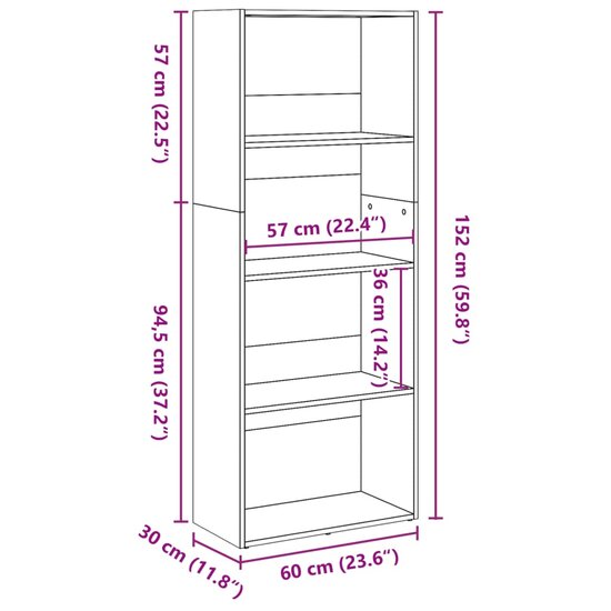Boekenkast 60X30X Bewerkt Hout Zwart 60 cm 152 cm